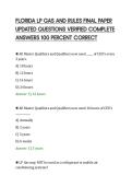 FLORIDA LP GAS AND RULES FINAL PAPER&NewLine;UPDATED QUESTIONS VERIFIED COMPLETE&NewLine;ANSWERS 100 PERCENT CORRECT
