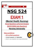 NSG 524 Exam 1 &ndash; Herzing Mental Health Nursing &lpar;2026&rpar; Actual Questions & Verified Answers with NCLEX-style &vert; &lpar;Guarantee Pass&rpar;