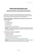 Indiana Real Estate Broker Exam Questions with Answers&vert; Latest Update&vert; Pass Guaranteed
