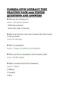 FLORIDA CIVIC LITERACY TEST&NewLine;PRACTICE PACK 2026 TESTED&NewLine;QUESTIONS AND ANSWERS&NewLine;