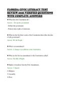 FLORIDA CIVIC LITERACY TEST&NewLine;REVIEW 2026 VERIFIED QUESTIONS&NewLine;WITH COMPLETE ANSWERS