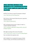 HFMA CERTIFIED REVENUE CYCLE&NewLine;REPRESENTATIVE COMPREHENSIVE EXAM&NewLine;STUDY GUIDE COMPLETE QUESTIONS AND&NewLine;SOLUTIONS
