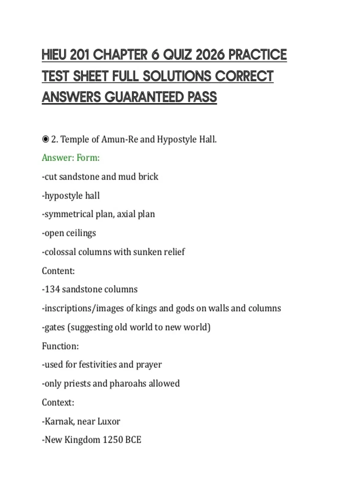 HIEU 201 CHAPTER 6 QUIZ 2026 PRACTICE TEST SHEET FULL SOLUTIONS CORRECT ...