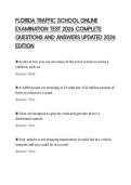 FLORIDA TRAFFIC SCHOOL ONLINE&NewLine;EXAMINATION TEST 2026 COMPLETE&NewLine;QUESTIONS AND ANSWERS UPDATED 2026&NewLine;EDITION&NewLine;