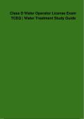 Class D Water Operator License Exam TCEQ &vert; Water Treatment Study Guide &vert; Texas Class D Water Operator Certification Exam Prep with Accurate Questions and Answers &lpar;Verified Answers&rpar; &vert; Latest &lpar;2026&sol;2027&rpar; Updated Version &vert; 100&percnt; Guaranteed Pass &lbrace;JUST RELEASED