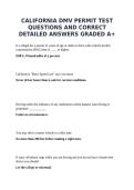 CALIFORNIA DMV PERMIT TEST QUESTIONS AND CORRECT DETAILED ANSWERS GRADED A&plus;