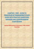 CHAPTER 1 TEST - INTRO TO PRINCIPLES OF MANAGEMENT STUDY GUIDE WITH PRACTICE QUESTIONS&comma; ANSWERS AND COMPREHENSIVE EXAM REVIEW