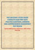 MGT 200 EXAM 1 STUDY GUIDE COMPLETE EXAM PREP WITH PRACTICE QUESTIONS&comma; ANSWERS AND COMPREHENSIVE MANAGEMENT TEST REVIEW