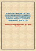 MGT 420 QUIZ 1 COMPLETE STUDY GUIDE WITH PRACTICE QUESTIONS&comma; ANSWERS AND COMPREHENSIVE MANAGEMENT QUIZ REVIEW