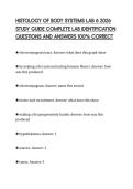 HISTOLOGY OF BODY SYSTEMS LAB 6 2026&NewLine;STUDY GUIDE COMPLETE LAB IDENTIFICATION&NewLine;QUESTIONS AND ANSWERS 100&percnt; CORRECT&NewLine;