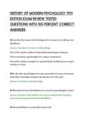 HISTORY OF MODERN PSYCHOLOGY 11TH&NewLine;EDITION EXAM REVIEW TESTED&NewLine;QUESTIONS WITH 100 PERCENT CORRECT&NewLine;ANSWERS