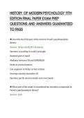 HISTORY OF MODERN PSYCHOLOGY 11TH&NewLine;EDITION FINAL PAPER EXAM PREP&NewLine;QUESTIONS AND ANSWERS GUARANTEED&NewLine;TO PASS&NewLine;