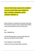 TDLR ESTHETICIAN EXAM WITH CORRECT &NewLine;ACTUAL QUESTIONS AND CORRECTLY &NewLine;WELL DEFINED ANSWERS LATEST &NewLine;ALREADY GRADED A&plus; 