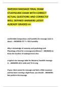 SWEDISH MASSAGE FINAL EXAM &NewLine;STUDYGUIDE EXAM WITH CORRECT &NewLine;ACTUAL QUESTIONS AND CORRECTLY &NewLine;WELL DEFINED ANSWERS LATEST &NewLine;ALREADY GRADED A&plus; 