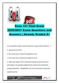 ECON 101 Final Exam 2026&sol;2027 &ndash; 90&plus; Questions & Answers &vert; Supply & Demand&comma; Market Efficiency&comma; Externalities&comma; Game Theory & International Trade