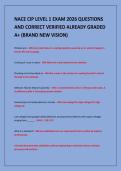 NACE CIP LEVEL 1 EXAM 2026 QUESTIONS &NewLine;AND CORRECT VERIFIED ALREADY GRADED &NewLine;A&plus; &lpar;BRAND NEW VISION&rpar; 