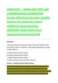 MARYLAND STATE LAW &NewLine;&lpar;JURISPRUDENCE&rpar; EXAMINATION &NewLine;Practice With Actual Questions Verified &NewLine;Answers&comma;Plus Rationales &sol;Expert &NewLine;Verified For Guaranteed Pass &NewLine;&lpar;2026&sol;2027 Study Guide&rpar; Latest &NewLine;Update&sol;Instant Download Pdf