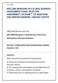 WGU D080 MANAGING IN A GLOBAL BUSINESS &NewLine;ENVIRONMENT EXAM &vert; OBJECTIVE &NewLine;ASSESSMENT &vert; OA EXAM&ast;&ast;&ast; 210 QUESTIONS &NewLine;AND VERIFIED ANSWERS &vert; 2026&sol;2027 UPDATE