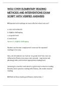 WGU C909 ELEMENTARY READING&NewLine;METHODS AND INTERVENTIONS EXAM&NewLine;SCRIPT WITH VERIFIED ANSWERS
