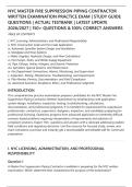 NYC MASTER FIRE SUPPRESSION PIPING CONTRACTOR&NewLine;WRITTEN EXAMINATION PRACTICE EXAM &vert; STUDY GUIDE&NewLine;QUESTIONS &vert; ACTUAL TESTBANK &vert; LATEST UPDATE&NewLine;2026&sol;2027 &vert; 150&plus; QUESTIONS & 100&percnt; CORRECT ANSWERS