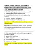 CLINICAL THEORY EXAM 1 &ndash; Questions and Correct Answers &vert; Comprehensive Study Guide