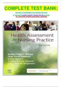 COMPLETE TEST BANK&colon; FOR HEALTH ASSESSMENT FOR NURSING PRACTICE 8TH EDITION BY SUSAN FICKERTT WILSON PHD RN &lpar;AUTHOR&rpar; ALL CHAPTERS COVERED QUESTIONS & ANSWERS 