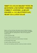 NR607 CEA EXAM 2026&sol;2027 WITH 150 &NewLine;QUESTIONS AND EXPERT-VERIFIED &NewLine;CORRECT ANSWERS &vert; ALREADY &NewLine;GRADED A&plus; &vert; GUARANTEED PASS &vert; &NewLine;NR 607 CEA LATEST EXAM 