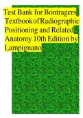TEST BANK For Bontragers Textbook of Radiographic Positioning and Related Anatomy 9th Edition by Lampignano &vert; Complete Chapter's 1 - 20 &vert; 100 &percnt; Verified&NewLine;