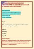  PMT 3600V PROGRAM MANAGEMENT OFFICE &NewLine;COMPREHENSIVE FINAL EXAMINATION 136 Questions with &NewLine;Verified Answers and Detailed Rationales