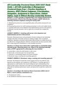 ATI Leadership Proctored Exam 2026&sol;2027 Study Guide &vert; ATI RN Leadership & Management Proctored Exam Prep &vert; Practice Questions & Answers&comma; NGN Clinical Judgment&comma; Prioritization&comma; Delegation&comma; Assignment & Supervision&comma; Patient Safety&comma; Legal & Ethical Nursing L