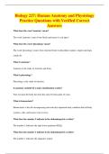 Biology 227&colon; Human Anatomy and Physiology&NewLine;Practice Questions with Verified Correct&NewLine;Answers