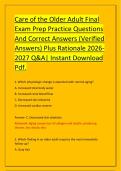 Care of the Older Adult Final &NewLine;Exam Prep Practice Questions &NewLine;And Correct Answers &lpar;Verified &NewLine;Answers&rpar; Plus Rationale 2026&NewLine;2027 Q&A&vert; Instant Download &NewLine;Pdf&period; 
