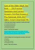 Care of the Older Adult Test &NewLine;Bank &mdash; 250 Practice &NewLine;Questions And Correct &NewLine;Answers &lpar;Verified Answers&rpar; &NewLine;Plus Rationale 2026-2027 &NewLine;Q&A&vert; Instant Download Pdf&period; 