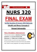 NURS 320 Final Exam &ndash; Health and Illness Concepts I &lpar;Latest 2026 &sol; 2027&rpar; Actual Questions & Answers with Rationales &lpar;Drexel&rpar; 100&percnt; Guarantee Pass