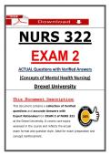 NURS 322 Exam 2 &ndash; Mental Health Nursing &lpar;Latest 2026 &sol; 2027&rpar; Actual Questions & Answers with Rationales &lpar;Drexel&rpar; 100&percnt; Guarantee Pass