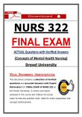 NURS 322 Final Exam &ndash; Mental Health Nursing &lpar;Latest 2026 &sol; 2027&rpar; Actual Questions & Answers with Rationales &lpar;Drexel&rpar; 100&percnt; Guarantee Pass