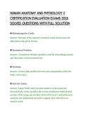 HUMAN ANATOMY AND PHYSIOLOGY 2&NewLine;CERTIFICATION EVALUATION EXAMS 2026&NewLine;SOLVED QUESTIONS WITH FULL SOLUTION