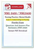 NSG 3450 Mental Health Exam 3 Q&A &lpar;PDF&rpar; &vert; 2026 &vert; Galen Nursing