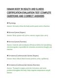 HUMAN BODY IN HEALTH AND ILLNESS&NewLine;CERTIFICATION EVALUATION TEST COMPLETE&NewLine;QUESTIONS AND CORRECT ANSWERS&NewLine;