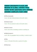 HUMAN GEOGRAPHY PLACES AND&NewLine;REGIONS IN GLOBAL CONTEXT FINAL&NewLine;PAPER TESTED QUESTIONS WITH VERIFIED&NewLine;ANSWERS COMPLETE STUDY SHEET&NewLine;