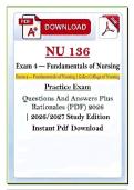 NU 136 Fundamentals of Nursing Exams 1-4 &lpar;PDF&rpar; &vert; 2026 Galen Exam Bundle &vert; Q&A