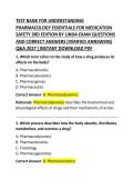 Test Bank for Understanding Pharmacology&colon; Essentials for Medication Safety&comma; 3rd Edition by Linda &mdash; Exam Questions and Correct Answers
