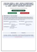 Liberty University CHHI 300 Week 8 Quiz&colon; World Christianity II with Complete Solutions&comma; Detailed Rationales & References  2026&sol;27 &NewLine;&NewLine;
