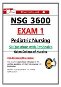 NSG 3600 Exam 1 Pediatric Nursing &lpar;Latest 2026 &sol; 2027&rpar; Actual Questions & Answers with Rationales - Galen College of Nursing