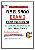 NSG 3600 Exam 2 Pediatric Nursing &lpar;Latest 2026 &sol; 2027&rpar; Actual Questions & Answers with Rationales - Galen College of Nursing