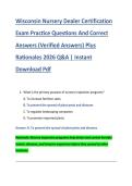 Wisconsin Nursery Dealer Certification &NewLine;Exam Practice Questions And Correct &NewLine;Answers &lpar;Verified Answers&rpar; Plus &NewLine;Rationales 2026 Q&A &vert; Instant &NewLine;Download Pdf