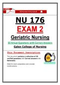 NU 176 Exam 2 Geriatric Nursing &lpar;Latest 2026 &sol; 2027&rpar; Actual Questions & Answers with Rationales - Galen College of Nursing