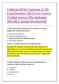 California HVAC Contractor &lpar;C-20&rpar; &NewLine;Exam Questions And Correct Answers &NewLine;&lpar;Verified Answers&rpar; Plus Rationales &NewLine;2026 Q&A &vert; Instant Download Pdf 