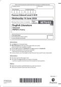 Pearson Edexcel Level 3 GCE &lpar;9ET0&sol;03&rpar; English Literature&NewLine;Advanced&NewLine;PAPER 3&colon; Poetry  &NewLine;Question paper &NewLine;June 2026
