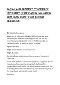 KAPLAN AND SADOCK&rsquo;S SYNOPSIS OF&NewLine;PSYCHIATRY CERTIFICATION EVALUATION&NewLine;2026 EXAM SCRIPT FULLY SOLVED&NewLine;QUESTIONS